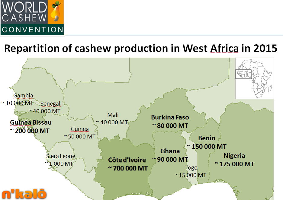 Рис. 11. Производство орехов кешью по странам Западной Африки в 2015 г.